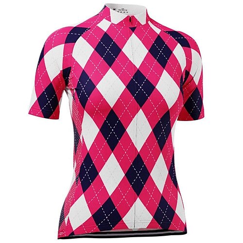 

21Grams Women's Cycling Jersey Short Sleeve Bike Top with 3 Rear Pockets Mountain Bike MTB Road Bike Cycling Breathable Quick Dry Moisture Wicking Reflective Strips Red White Plaid Checkered