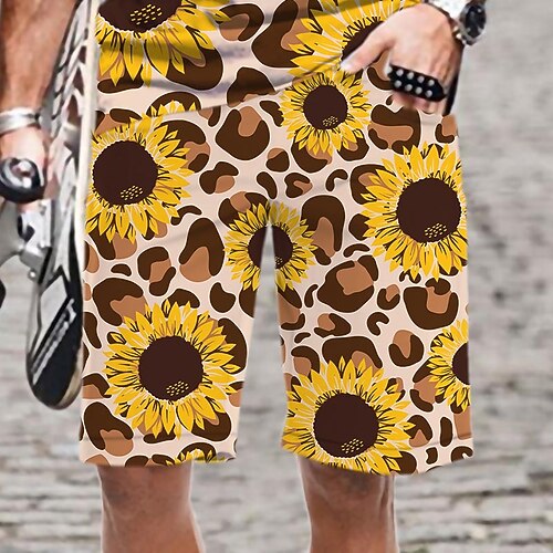 

Men's Casual Fashion Shorts Beach Shorts 3D Print Elastic Drawstring Design Knee Length Pants Daily Holiday Micro-elastic Graphic Leopard Comfort Soft Mid Waist Khaki Orange Red Brown M L XL XXL 3XL