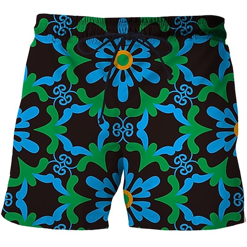 

Men's Casual Fashion Shorts Beach Shorts 3D Print Elastic Drawstring Design Knee Length Pants Daily Holiday Micro-elastic Graphic Geometry Comfort Soft Mid Waist Green Blue Royal Blue Red M L XL XXL