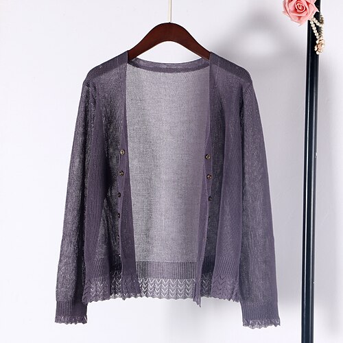 

Dame Cardigan Genser Jumper Strikke Knapp Strikket Ren farge V-hals Stilfull Elegant utendørs Hjem Vår Sommer Blå Lilla En Størrelse / Lin / Ermeløs / Ermeløs / Fritid / Normal