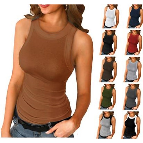 

Women's spring/summer new solid color printed round neck vest with i-shaped women's top