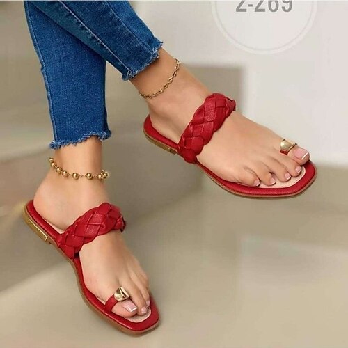 

Damen Sandalen Flache Sandalen Sandalen Stiefel Sommerstiefel Geflochtene Sandalen Täglich Sommer Flacher Absatz Runde Zehe Minimalismus Kunststoff Halbschuhe Einfarbig Schwarz Weiß Rot