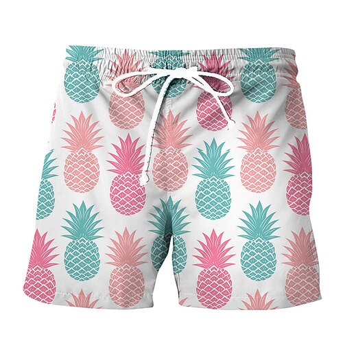 

Men's Casual Fashion Shorts Beach Shorts 3D Print Elastic Drawstring Design Knee Length Pants Daily Holiday Micro-elastic Graphic Pineapple Comfort Soft Mid Waist Blue Pink Royal Blue Yellow Light