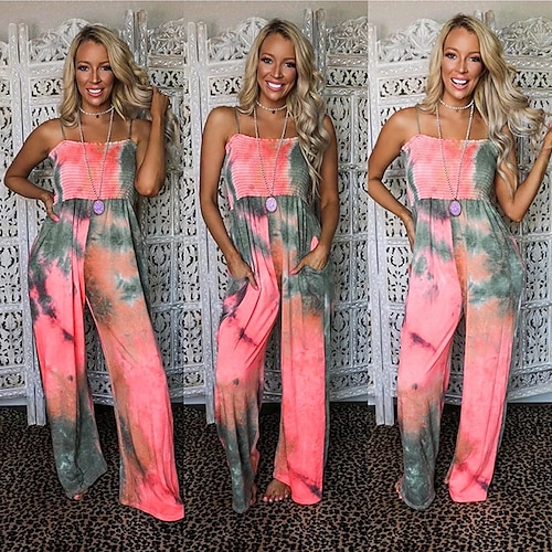 

Women's Jumpsuit Tube Top Splice Print Tie Dye Daily Round Neck Sleeveless Light Summer Pink