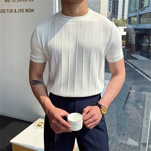 

Men's T shirt Tee Solid Color Crew Neck Street Daily Print Short Sleeve Tops Casual Comfortable Light Purple White Black / Summer / Summer