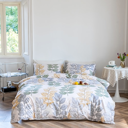 

Leaf Pattern 3-Pieces Duvet Cover Set Hotel Bedding Sets Kids Comforter Cover with Soft Microfiber for Renew in Spring , Include 1 Duvet Cover, 2 Pillowcases