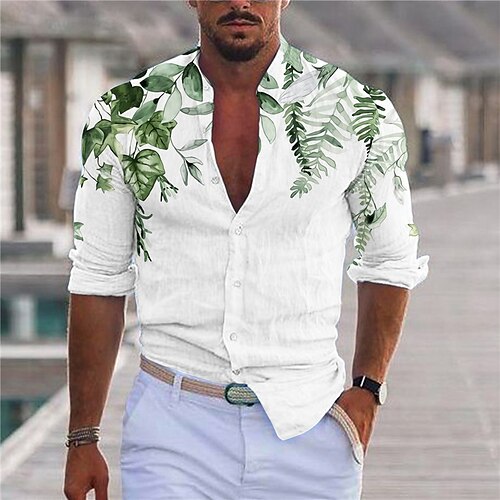 

Per uomo Camicia Camicia grafica Foglie Colletto alla coreana Bianco Stampa 3D Esterno Informale Manica lunga Bottone giù Stampa Abbigliamento Di tendenza Originale Informale Comodo / Sport