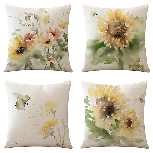 

Sunflower Double Side Cushion Cover 4PC Soft Decorative Square Throw Pillow Cover Cushion Case Pillowcase for Bedroom Livingroom Superior Quality Machine Washable Indoor Cushion for Sofa Couch Bed Chair