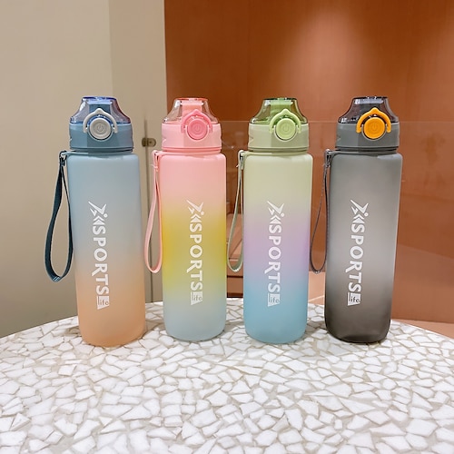 

1000mL Sports Water Bottle Large Capacity Fitness Graduated Straw Cup Portable Outdoor Travel Water Bottle Color Gradient Kettles