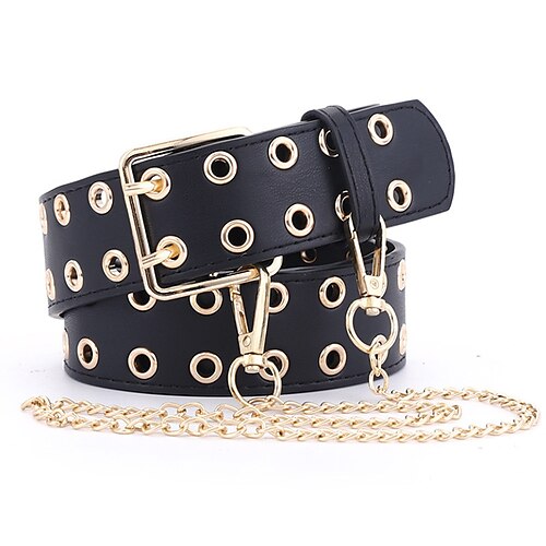 

Women's Unisex PU Buckle Belt Wide Belt PU Leather Prong Buckle Eyelet Chain Casual Classic Party Daily Black
