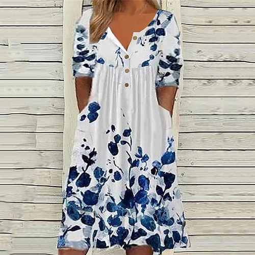 

Women's Plus Size Casual Dress Floral V Neck Print Short Sleeve Spring Summer Casual Midi Dress Causal Daily Dress