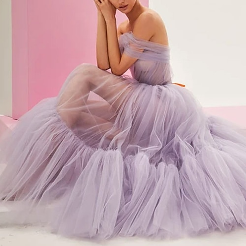 

Ball Gown A-Line Prom Dresses Backless Dress Wedding Guest Tea Length Short Sleeve Halter Neck Tulle with Ruched Tier 2022 / See Through