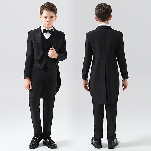 

Kids Boys FormalSet Clothing Set 5 Pieces Long Sleeve Black Solid Color Bow Special Occasion Formal Formal Gentle 2-12 Years
