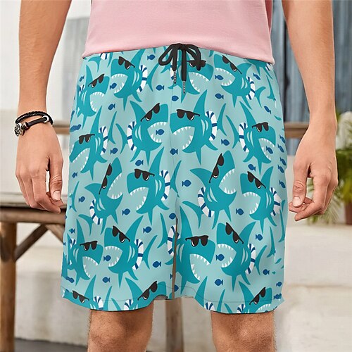 

Men's Casual Fashion Shorts Beach Shorts 3D Print Elastic Drawstring Design Knee Length Pants Daily Holiday Micro-elastic Cartoon Graphic Comfort Soft Mid Waist Blue M L XL XXL