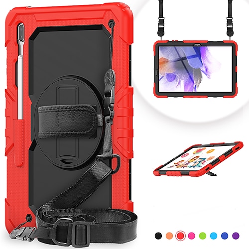

Full Body Case For Samsung Galaxy Tab S8 Plus Ultra A8 S7 FE Plus S6 Lite A7 Lite A 8.4 A 8.0 Shockproof Solid Colored Silicone PC with Shoulder Strap Pencil Holder with Stand Kids Friendly