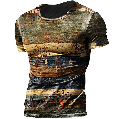 

Men's T shirt Tee Scenery Graphic Prints Crew Neck Brown 3D Print Outdoor Casual Short Sleeve Print Clothing Apparel Vintage Fashion Classic Comfortable / Summer / Summer