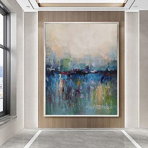 

Oil Painting 100% Handmade Hand Painted Wall Art On Canvas Abstract Knife Painting Landscape Blue For Home Decoration Decor Rolled Canvas No Frame Unstretched