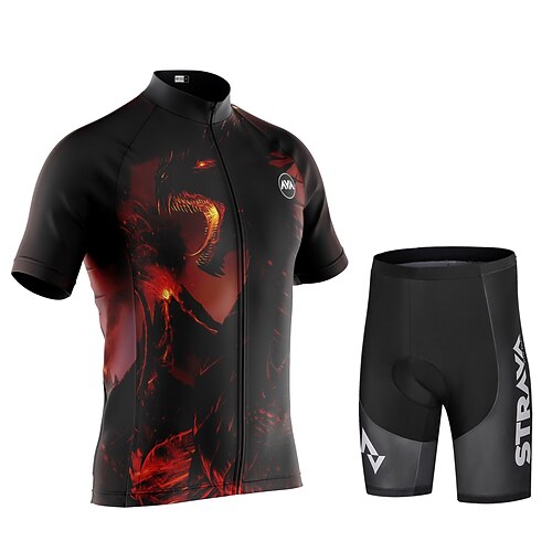 

CAWANFLY Men's Cycling Jersey with Shorts Short Sleeve Mountain Bike MTB Road Bike Cycling Rough Black Bike Padded Shorts / Chamois Clothing Suit UV Resistant 3D Pad Anatomic Design Ultraviolet