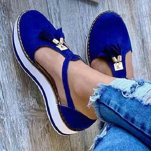 Women's Sandals Platform Sandals Outdoor Daily Summer Tassel Platform Flat Heel Round Toe Closed Toe Casual Synthetics Buckle Solid Colored Black Rosy Pink Blue