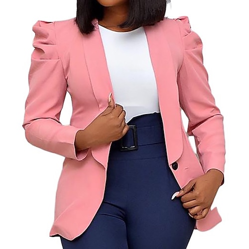 

Women's Plus Size Blazer Plain Sports Vacation Long Sleeve V Neck Regular Winter Fall Black Pink Orange L XL XXL 3XL