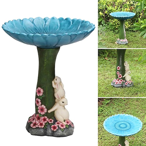 

Resin Animal Bird Feeder Standing Rabbit Statue Birdbath Home Decoration Outdoor Garden Bird Bath Easter Ornaments