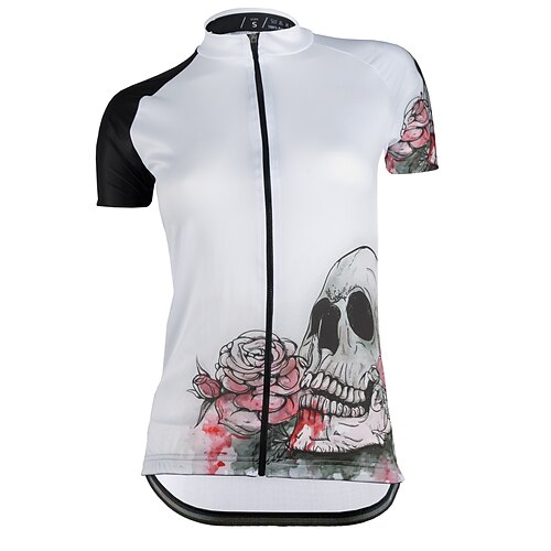 

21Grams Women's Cycling Jersey Short Sleeve Bike Top with 3 Rear Pockets Mountain Bike MTB Road Bike Cycling Breathable Quick Dry Moisture Wicking Reflective Strips White Skull Floral Botanical