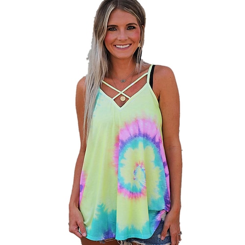 

Mujer Camiseta sin mangas Chaleco Blanco Amarillo Rosa Tie-dye Túnica fluida Estampado Sin Mangas Diario Fin de semana Ropa de calle Casual Escote en Pico Regular Geométrico adj. S