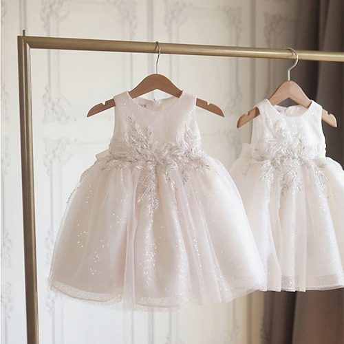 

Kids Girls' Dress Plants A Line Dress Midi Dress Wedding Mesh Tulle Sleeveless Cute Dress 3-12 Years Summer White