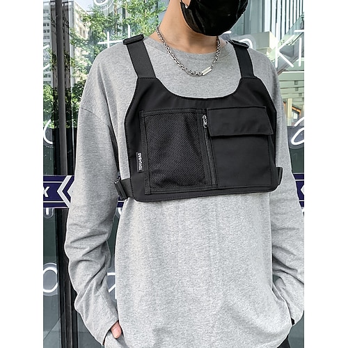 

Men's Sling Shoulder Bag Canvas Tote Bag Oxford Cloth Outdoor Daily Zipper Solid Color Black