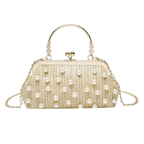 

Women's Evening Bag Straw Beading Pearl Party / Evening Going out White Black Khaki