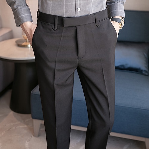 

Men's Dress Pants Full Length Micro-elastic Regular Fit Solid Color Camel Black 2022