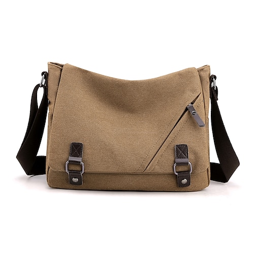 

Men's Unisex Messenger Bag Crossbody Bag Handbag Canvas Daily Office Career Zipper Solid Color Black Khaki Coffee