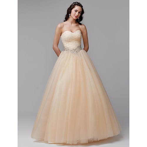 

Princess Ball Gown Wedding Dresses Strapless Floor Length Tulle Sleeveless Formal Sexy Luxurious Plus Size with Beading Sequin 2022