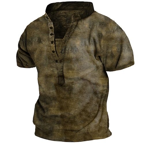 

Men's T shirt Tee Henley Shirt Tee Graphic Henley Brown 3D Print Outdoor Casual Short Sleeve Button-Down Print Clothing Apparel Vintage Sports Fashion Retro / Summer / Summer