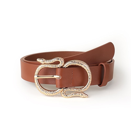 

Women's PU Buckle Belt PU Leather Metal Bucke Geometric Engraved Serpent Snake Casual Classic Party Gift Brown