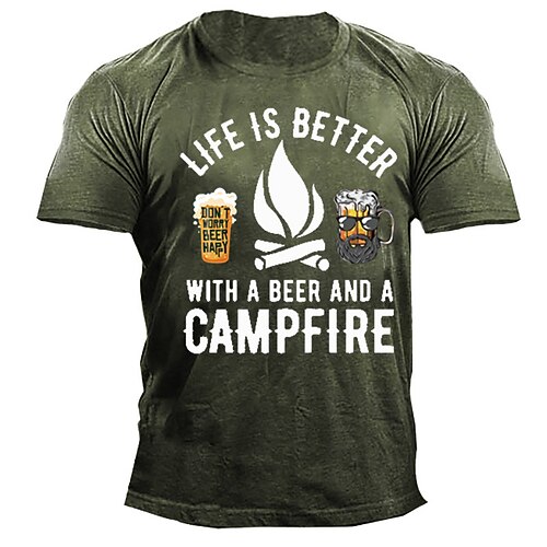 

Men's Unisex T shirt 3D Print Graphic Prints Beer Letter Crew Neck Street Daily Print Short Sleeve Tops Casual Designer Big and Tall Sports Green Blue Black