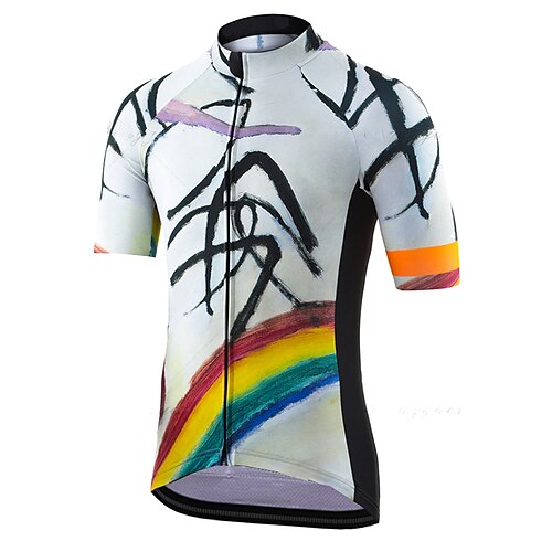 

21Grams Men's Cycling Jersey Short Sleeve Bike Top with 3 Rear Pockets Mountain Bike MTB Road Bike Cycling Breathable Quick Dry Moisture Wicking Reflective Strips White Rainbow Graffiti Polyester