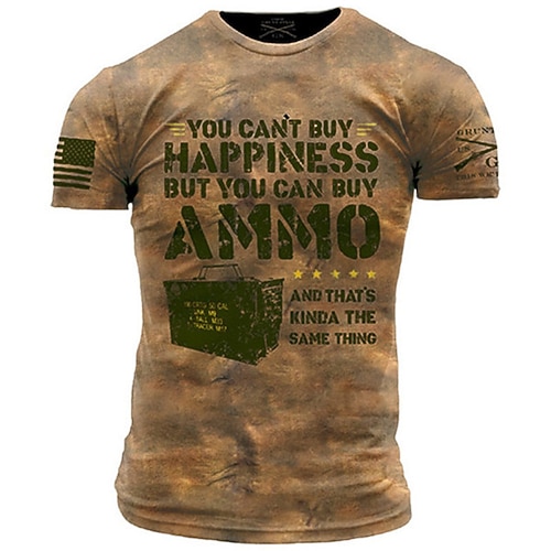 

Men's Unisex T shirt Tee Letter Graphic Prints Crew Neck Brown 3D Print Outdoor Street Short Sleeve Print Clothing Apparel Basic Sports Fashion Designer / Summer / Summer / Military