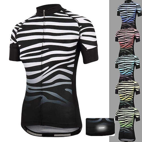 

21Grams Women's Cycling Jersey Short Sleeve Bike Jersey Top with 3 Rear Pockets Mountain Bike MTB Road Bike Cycling Fast Dry Breathable Quick Dry Moisture Wicking Green Yellow Sky Blue Zebra