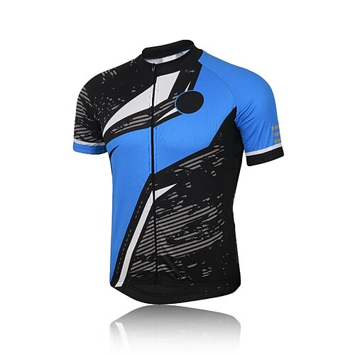 

CAWANFLY Men's Cycling Jersey Short Sleeve Bike Tee Tshirt Jersey Top with 3 Rear Pockets Road Bike Cycling Anti-Slip Sunscreen UV Resistant Cycling Blue Black Polyester Sports Clothing Apparel