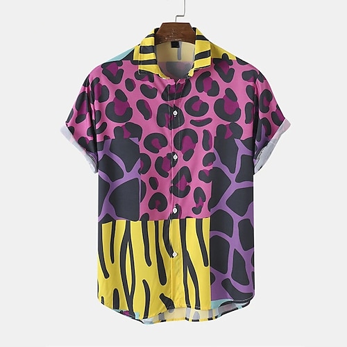 

Men's Shirt Graphic Leopard Turndown Purple Outdoor Street Short Sleeve Button-Down Print Clothing Apparel Fashion Casual Breathable Comfortable / Summer / Summer