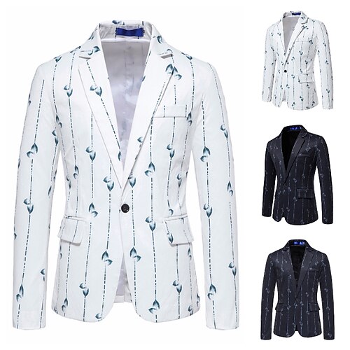 

Men's Blazer Sport Jacket Sport Coat Thermal Warm Party / Evening Single Breasted One-button Turndown Casual Smart Casual Jacket Outerwear Geometric Print Black White