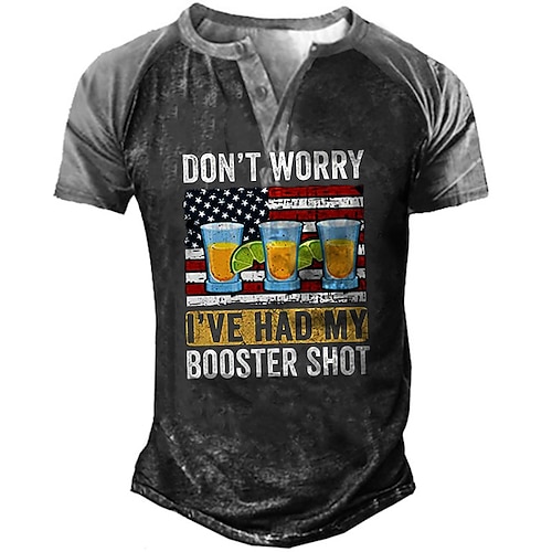 

Men's T shirt Tee Henley Shirt Tee Graphic Drink Henley Black 3D Print Casual Daily Short Sleeve Button-Down Print Clothing Apparel Vintage Sports Fashion Big and Tall / Summer / Summer