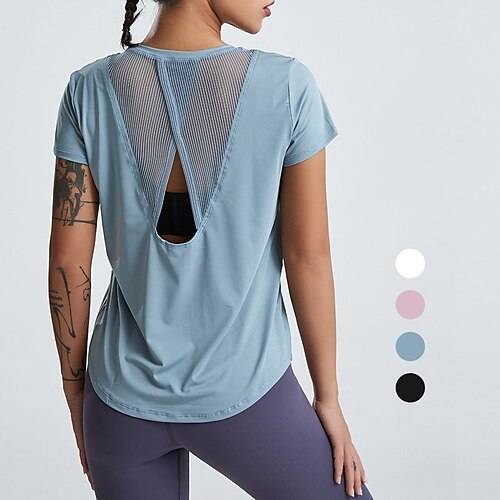 

Per donna Girocollo Top yoga Estate Tagliato Collage Tinta unica Bianco Nero Elastene Yoga Allenamento in palestra Corsa Maglietta Sport Abbigliamento sportivo Traspirante Asciugatura rapida Leggero