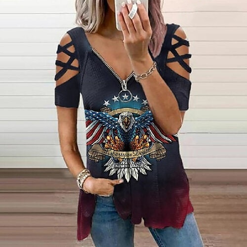 

Mujer Camisa Saliendo de la parte superior Blusa Copas de concierto Negro Blanco Rojo Floral Mariposa Cortado Cremallera de un cuarto Manga Corta Diario Fin de semana Ropa de calle Casual Escote en