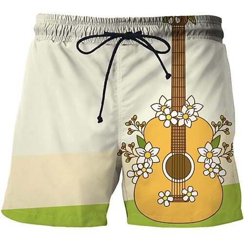 

Men's Casual Fashion Shorts Beach Shorts 3D Print Elastic Drawstring Design Knee Length Pants Daily Holiday Micro-elastic Graphic Guitar Comfort Soft Mid Waist Green Purple Red Yellow M L XL XXL 3XL