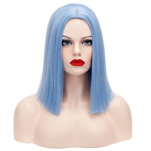 

Blue Wigs Ombre Light Blue Straight Wig Shoulder Length Middle Part Hair Wig Cosplay Wig for Women Daily Party Natural Wig