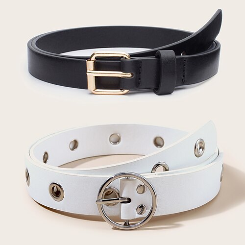 

2 PCS Women's PU Buckle Belt Skinny Belt PU Leather Metal Bucke Geometric O-ring Classic Cowboy Party Wedding Black / White