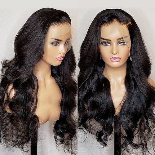 

Lace Front Wig for Women Babyhair Preplucked Heat Resistant Natural Black Glueless Deep wave