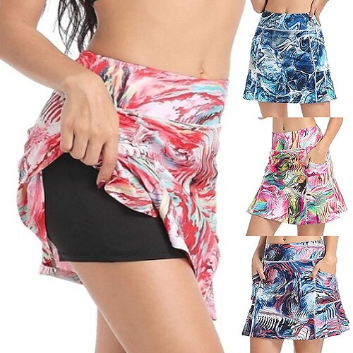 

Women's Tennis Skirts Golf Skirts Golf Skorts With Pockets Quick Dry Moisture Wicking Skirt 2 in 1 Compression Liner Printing Autumn / Fall Spring Summer Gym Workout Tennis Golf / Polyester / Outdoor